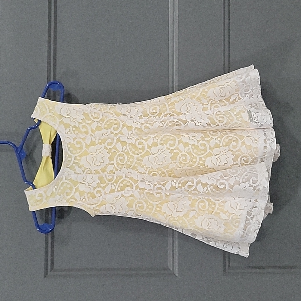 DKNY yellow with white flower lace dress 2T